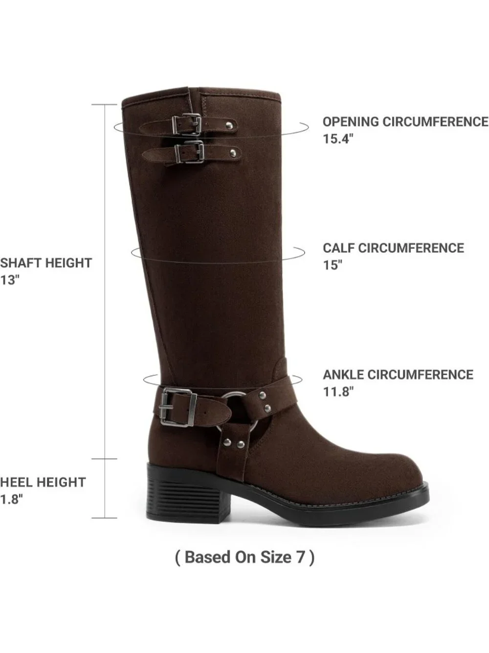 Women's Dark Brown Leather Adjustable Buckles Side Zipper Moto Knee High Boots